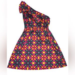 Ellen & Ollie dress one shoulder with bow bright multicolor with pink - size 8